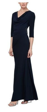 SLNY Womens Navy Side Embellishment 3/4 Sleeve‎ Full-Length Sheath Dress NWT 18 Photo 0