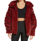 Alo Yoga Knock Out Hooded Faux Fur Hooded Jacket Cranberry S Photo 0