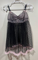 Victoria's Secret Black & Pink Sheer Polka Dot Babydoll Chemise Size Small Photo 0