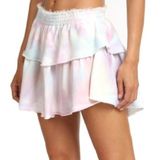 LoveShackFancy Ruffle Mini Skirt‎ XS Pastel Tie Dye Elastic Waist Feminine Boho Photo 0