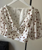 Abercrombie Top Cropped White Brown Bubble Sleeves S Photo 0