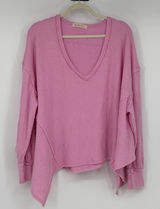 We The Free Free People Pink Waffle Knit Asymmetrical V-Neck Thermal Top S Photo 0