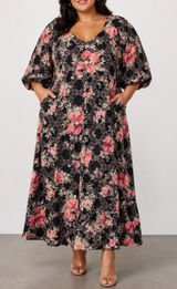 Baltic Born Ivanna Black Floral Embroidered Cottagecore Satin Midi Dress Photo 0