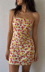 Amy Matto Floral Lemon‎ Print Mini Dress XS Euro Summer Coquette Y2K Photo 0