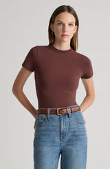 Quince Stretch Cotton Jersey Cropped Fitted T-Shirt - Cocoa Photo 0
