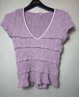 Free People Lavender Textured V-Neck Short Sleeve Top Size Small Photo 0