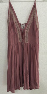 Free People Dusty Rose Lace-Trim Mini Dress Photo 0