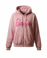 Barbie Pink Full Zip Hoodie Graphic Logo & Doll Face Women's Size XL Photo 0