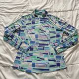 IBKUL Womens Blue Green Geometric Quarter Zip Sun Shirt Top Medium Gorpcore Photo 0