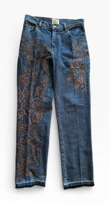 24 Karat Embellished Beaded Embroidered High Waisted Jean Size 6X32 Med Wash Photo 0