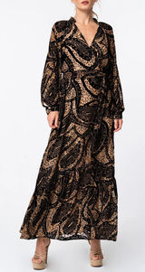 Ciebon Aria Tie Belt Long Sleeve Burnout Faux Wrap Velvet Dress Black Medium Photo 0