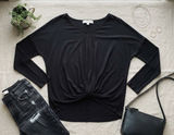 LOFT Womens Small Black V-Neck Twist Front Knot Long Sleeve Knit Top High Low Photo 0