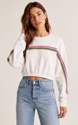 Abercrombie & Fitch Womens XS White Rainbow Stripe Cropped Sweatshirt Pullover Photo 0