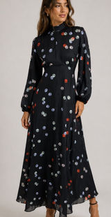 Annah Hariri Black Polka Dot Long Sleeve Maxi Dress US 6 Modest Flowy Boho Photo 0