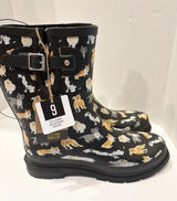 Western Chief Dog Print Mid Rain Boots Women’s US 9 Black Rubber Waterproof#R124 Photo 0