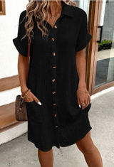 Hidden Brand Women Black Textured Cotton Button Front Shirt Dress Pockets large Photo 0