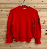 NWT Madewell Medium Red Merino Wool Ruffle Mockneck Crop Sweater Holidays Cozy Photo 0
