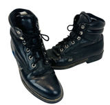 Justin Basics Black Leather Roper‎ Lace-Up Boots Women's 6B Work Western Vintage Photo 0