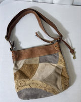 VTG Fossil Suede/Leather Snake Patchwork Shoulder Crossbody HOBO Bag Purse BOHO Photo 0