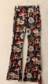 Unbranded Mushroom Daisy Floral Flare Pants Womens Small Retro Boho Bell Bottoms Photo 0