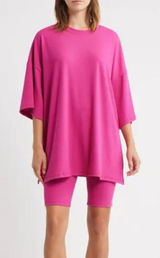 Dressed in Lala Malone Rib Oversized T-Shirt Side Slit Hot Pink Size XL Photo 0