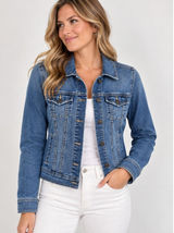 Old Navy Women's Denim Jacket Medium Wash Stretch Denim Trucker Cowgirl Blue Size Small Photo 0
