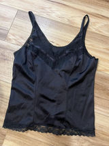 Source Unknown Camisole Tank Top Wm Sm Black Satin Lace Trim Lingerie Cami Y2K Romantic Goth Photo 0