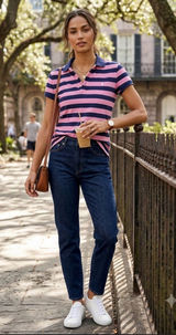 VTG Y2K Ralph Lauren Sport Striped Baby Polo Tee Preppy Medium Photo 0