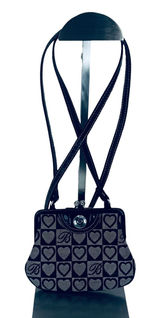 Brighton Kisslock Heart Purse Mini Shoulder Bag Black Silver Checkered Y2K Photo 0