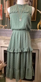 Monteau Los Angeles Sage Green Swiss Dot Ruffle Tiered Midi Dress Small Photo 0