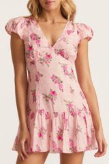 Pink Floral Print Minidress Photo 0