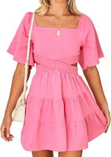 Square Neck Cut Out Pink Dress Size XL Photo 0