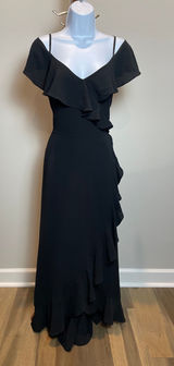 London Times Black Paisley Cold Shoulder Maxi Dress Ruffle Detail Size 12 Photo 0