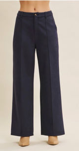 in february Midnight Navy Vegan Suede Pintuck Straight Leg Pants M NWT Photo 0