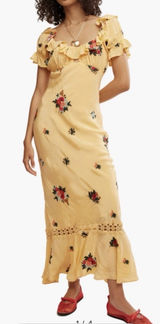 Free People Bali Santa Cruz Maxi Dress Floral Embroidered Cutout Ruffle Size XS Photo 0