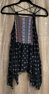 Abercrombie & Fitch Navy Blue‎ Boho Strappy Handkerchief Hem Blouse, Small Photo 0