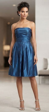 Vtg Handmade Dolly Woodruff Blue Iridescent Strapless Ruched Cocktail‎ Dress Photo 0