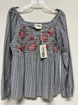 NWT Savanna Jane Striped Peasant Blouse with Pink Floral Embroidery Photo 0