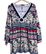 Melissa Paige Tunic Blouse 3X Blue Peasant Crochet Paisley Empire Bell Sleeve Photo 0