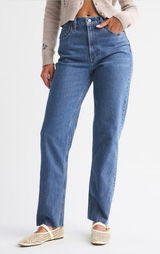 Abercrombie & Fitch The 90's Straight Ultra High Rise Medium‎ Wash Raw Hem 16/33 Photo 0