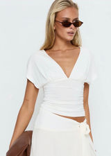 Mattey Cinched V Neck Top White Photo 0