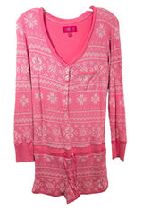 Victoria's Secret Large Sleep Romper Pink Y2K Long Sleeve Thermal Argyle 1628 Photo 0
