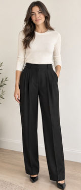 ZARA Full Length Wool Blend Pleated Trousers Black Size XL Photo 0