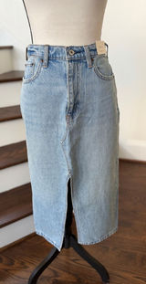 NWT Abercrombie Light Wash Denim High Waisted Slit Midi Skirt Western 90s Photo 0