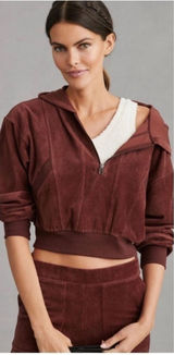 NWT Anthropologie Daily‎ Practice brown velour hoodie sz L Photo 0