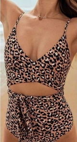 Aerie‎ Leopard Print Wrap One Piece Swimsuit Full Coverage Size Medium Photo 0