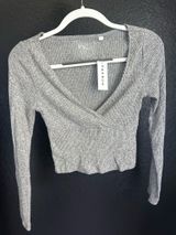 V-Neck Wrap Gray Long Sleeve  Photo 0