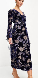 Just wow ASOS DESIGN velvet burn out maxi‎ dress in blue floral burnout Photo 0