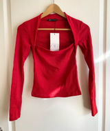 Zara Y2K Cotton Square Neck Ribbed Long Sleeve Top Red Orange Size S Stretch Photo 0
