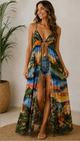 FARM Rio Carioca Cover Up Multicolor Tropical Maxi Swim Coverup Size XS SOLD OUT Photo 0